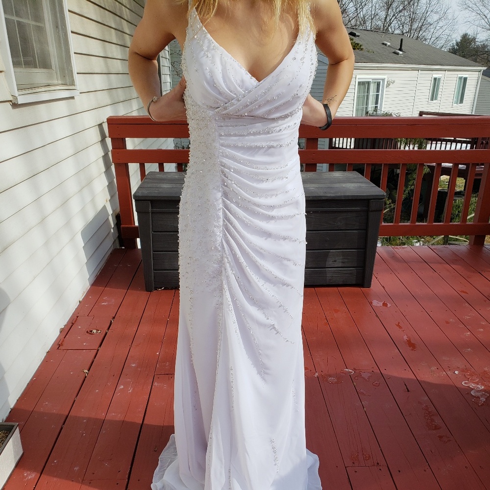 White prom dress with jewel embellishment